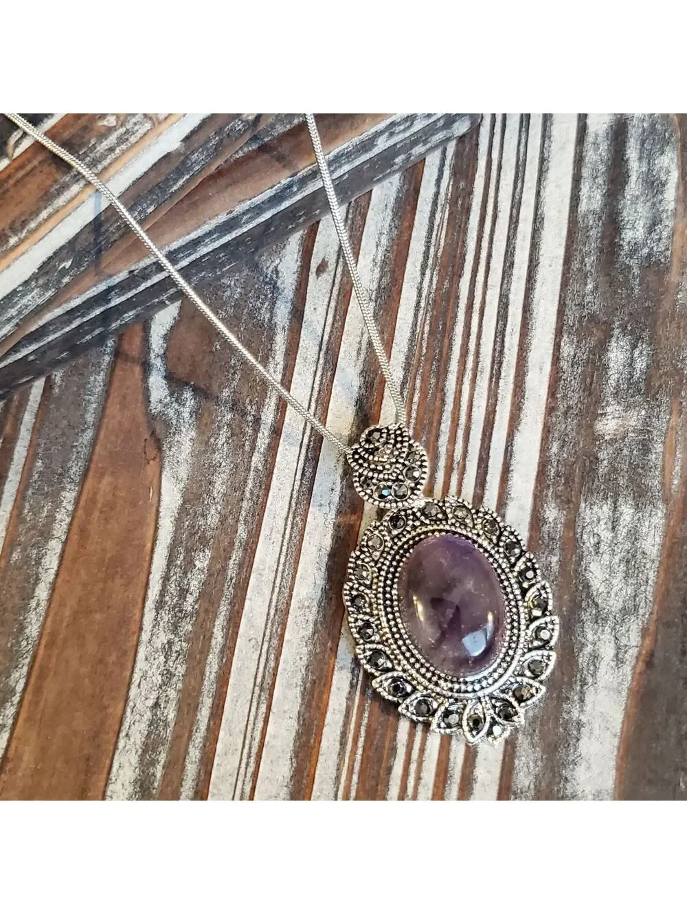 Victorian Style Necklace Silver Amethyst